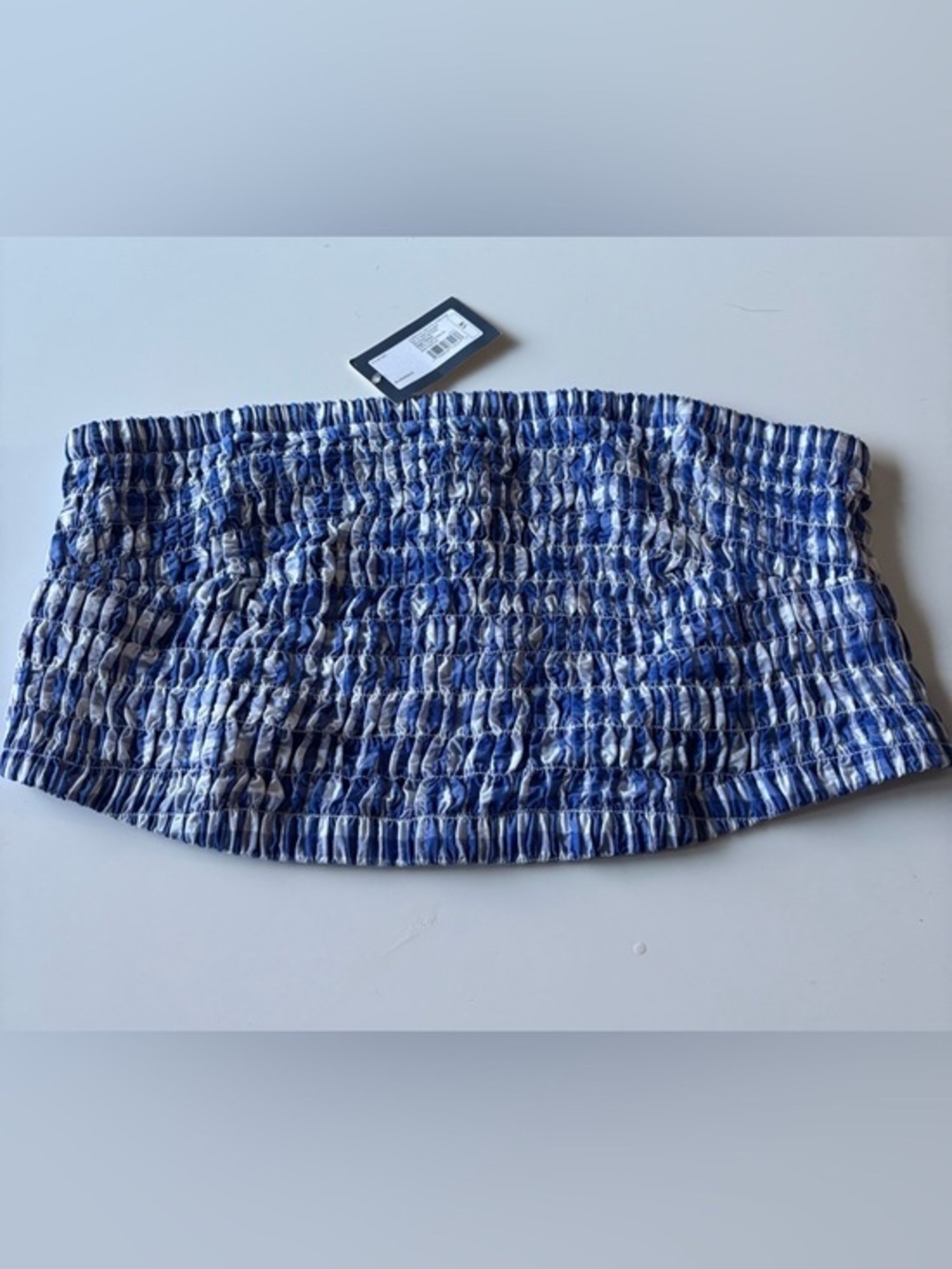 Universal Thread Blue and White Smocked Strapless Crop Top